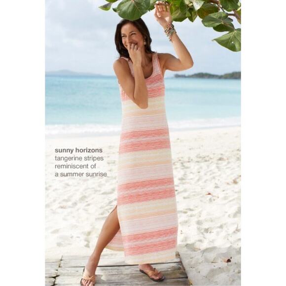 J Jill Maxi Dress Sleeveless Tank Orange Striped XS Petite Summer Beachy Light - Picture 1 of 8